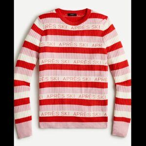 J. Crew Red and Pink Après-ski Ribbed Margot Sweater Women's XS Merino Wool
